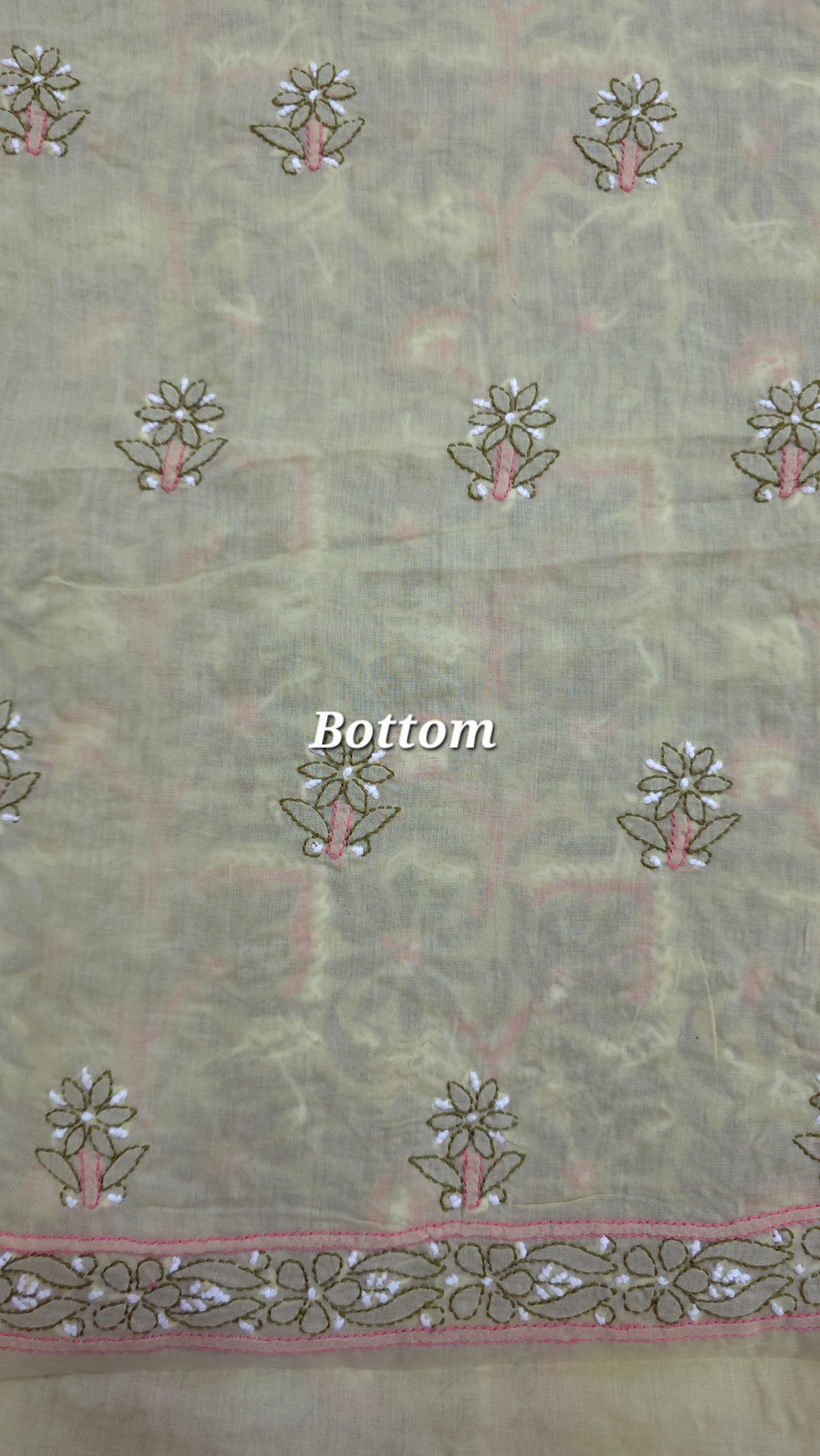 Lucknow Chikankari Hand Embroidered Cotton Dress Material with Tri-Color Motifs & Pure Chiffon Dupatta