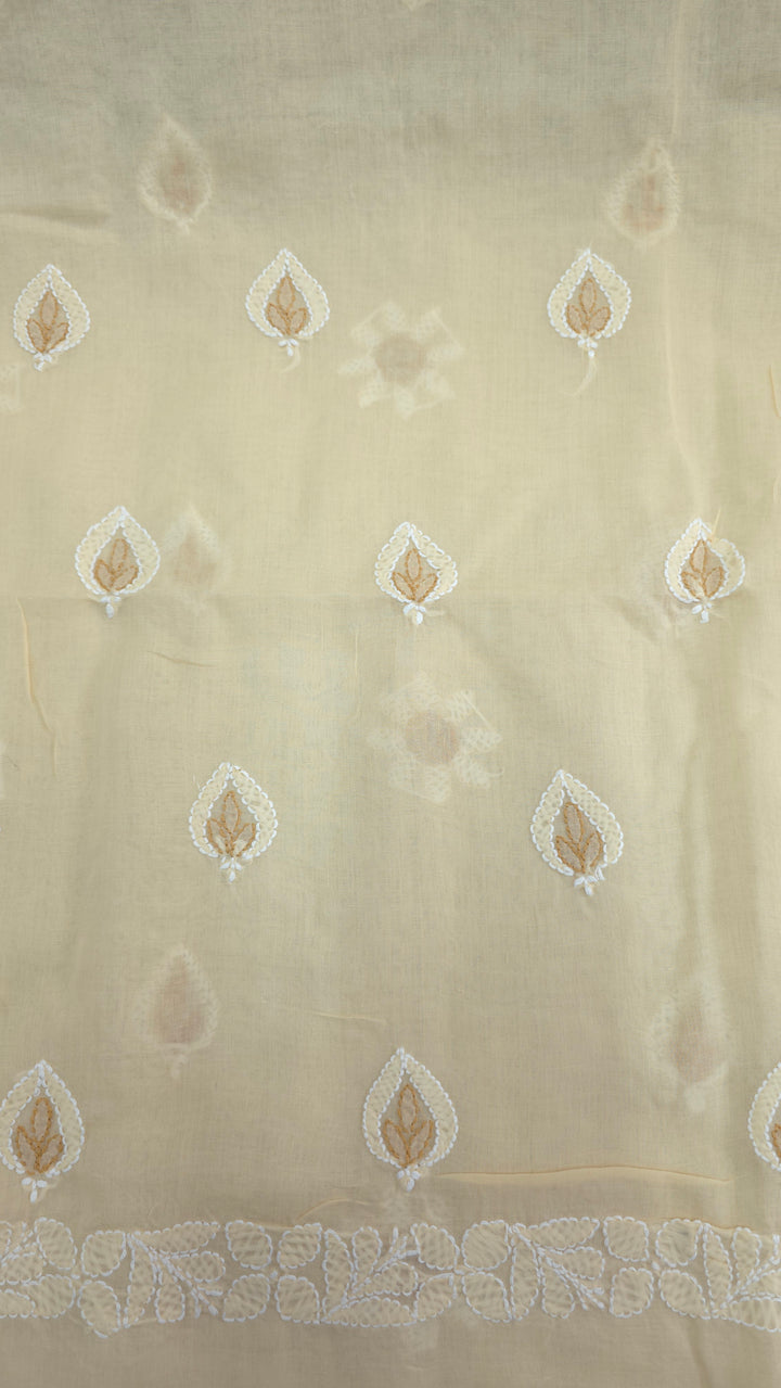Paridhan Chikan Premium Cool Cotton Chikankari Dress Material Set with Hand Embroidered Kurta, Bottom & Chiffon Dupatta with Handmade Crochet Border