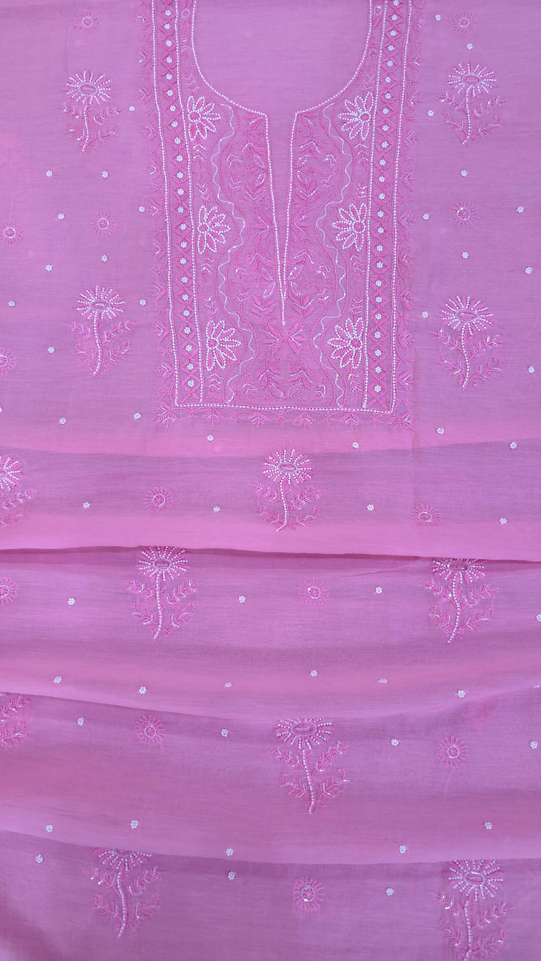 Hiba Premium Mul Chanderi Supersoft Dyeable Chikankari Dress Material | Hand Embroidered with Pearls & Cutdaana | Kurta & Dupatta Set