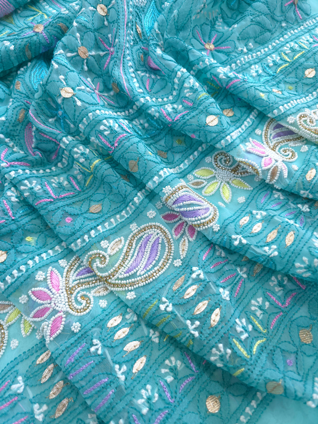 Fida Georgette Chikankari Dress Material Resham Aari pearl Work