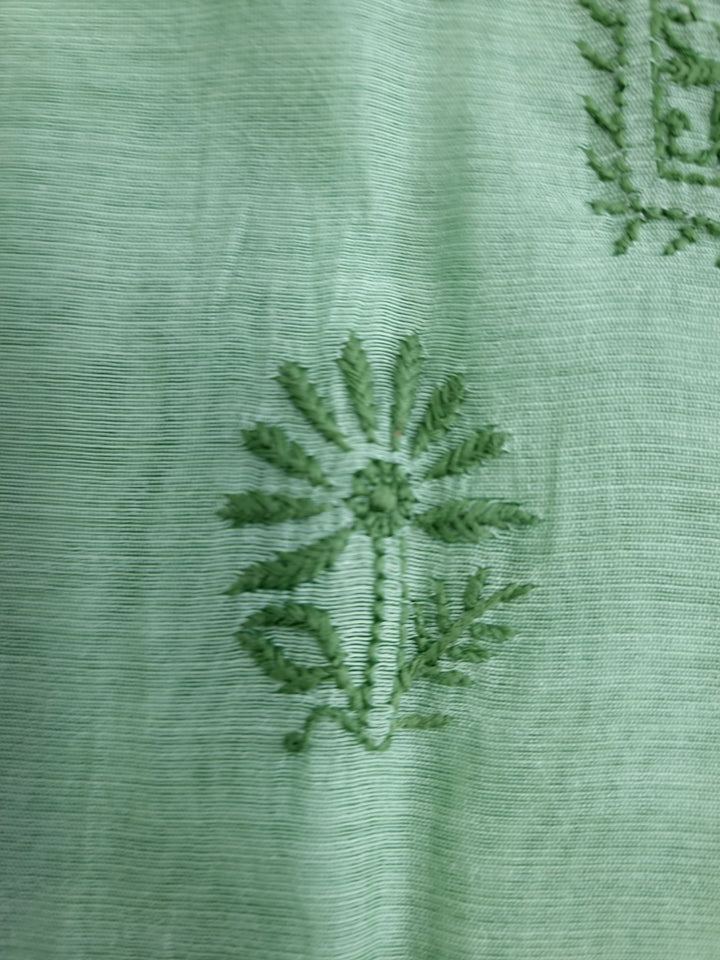 Soft Green Color Chanderi Hand Embroidered 2-Taar Chikankari Kurta & Dupatta Set | Paridhan Chikan