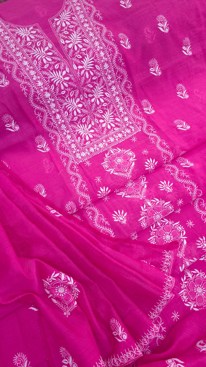 Lucknowi 2 Taar Chikankari Chanderi Kurta Dupatta Set – Handmade Festive Wear