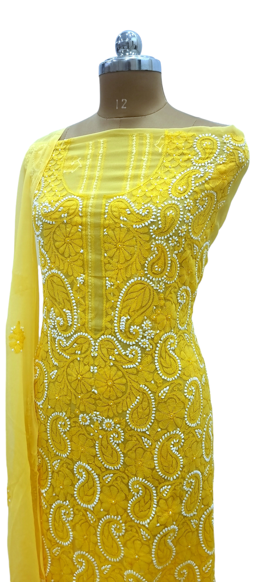 Georgette Chikankari Dress Material - Yellow