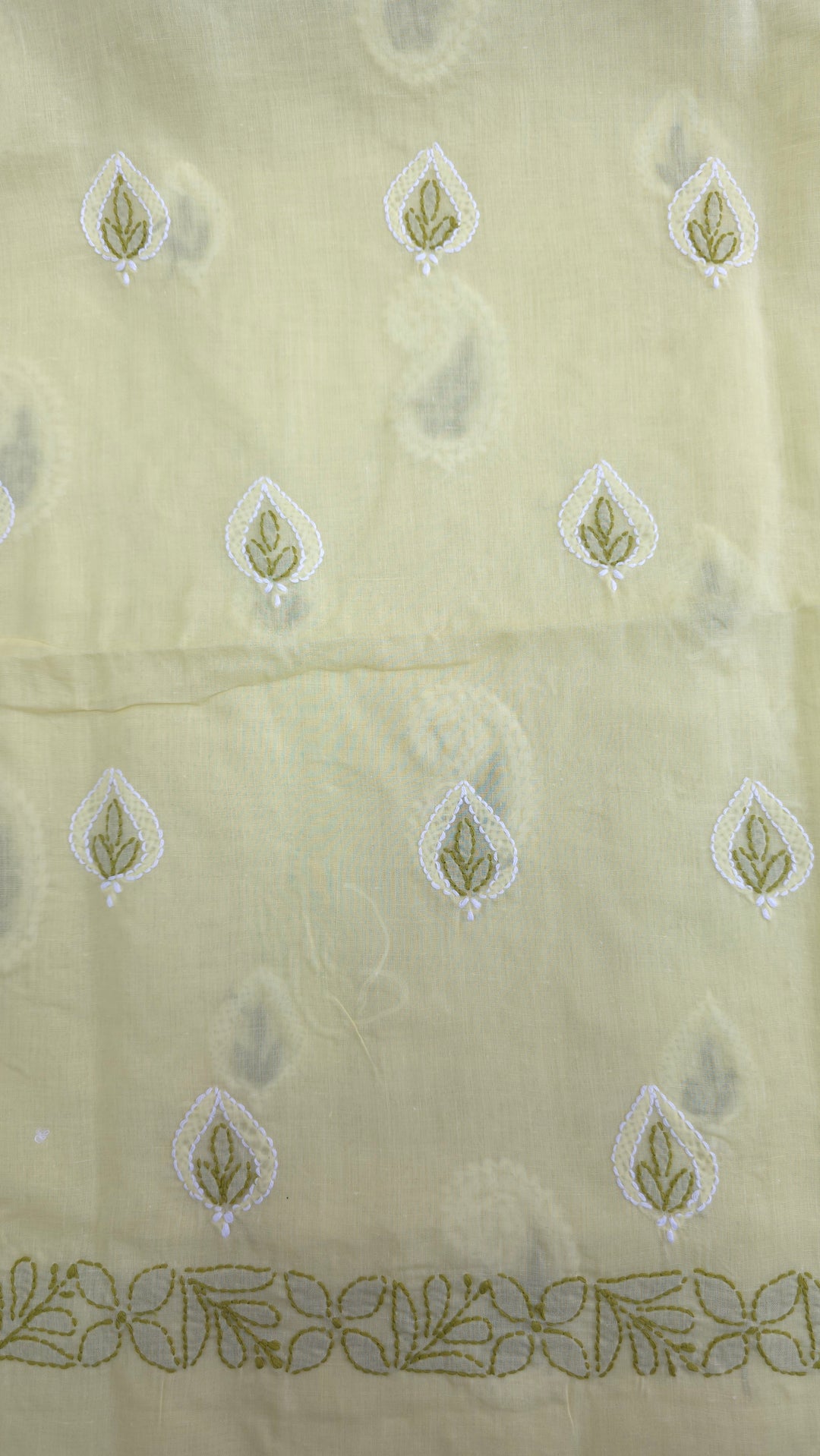 Paridhan Chikan Premium Cool Cotton Chikankari Dress Material Set with Hand Embroidered Kurta, Bottom & Chiffon Dupatta with Handmade Crochet Border