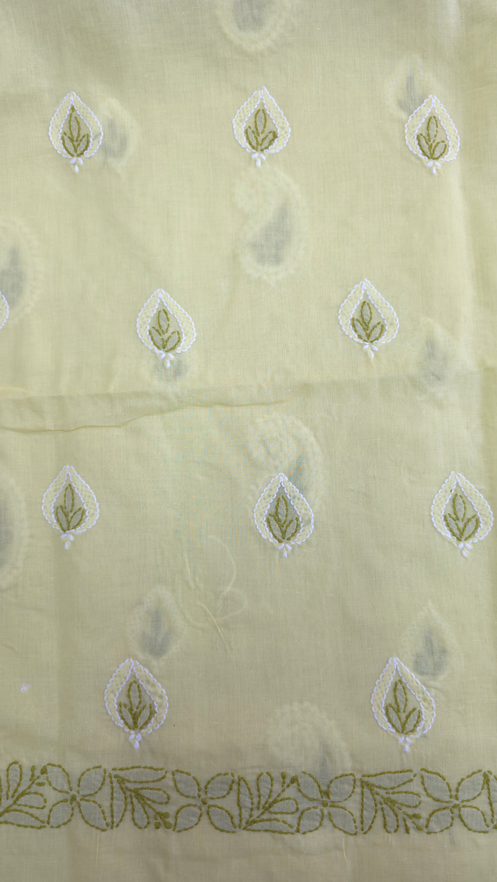 Paridhan Chikan Premium Cool Cotton Chikankari Dress Material Set with Hand Embroidered Kurta, Bottom & Chiffon Dupatta with Handmade Crochet Border