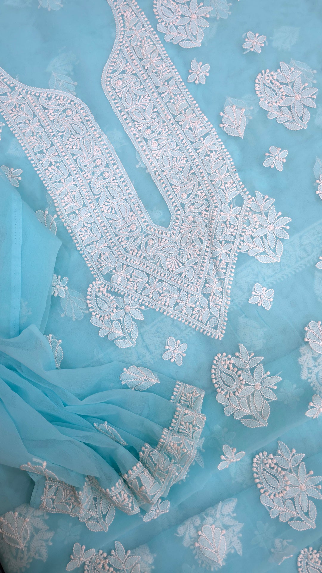 Lucknowi Georgette Chikankari Dress Material – Hand Embroidery Kurta, Bottom & Dupatta | Festive Queen Shades