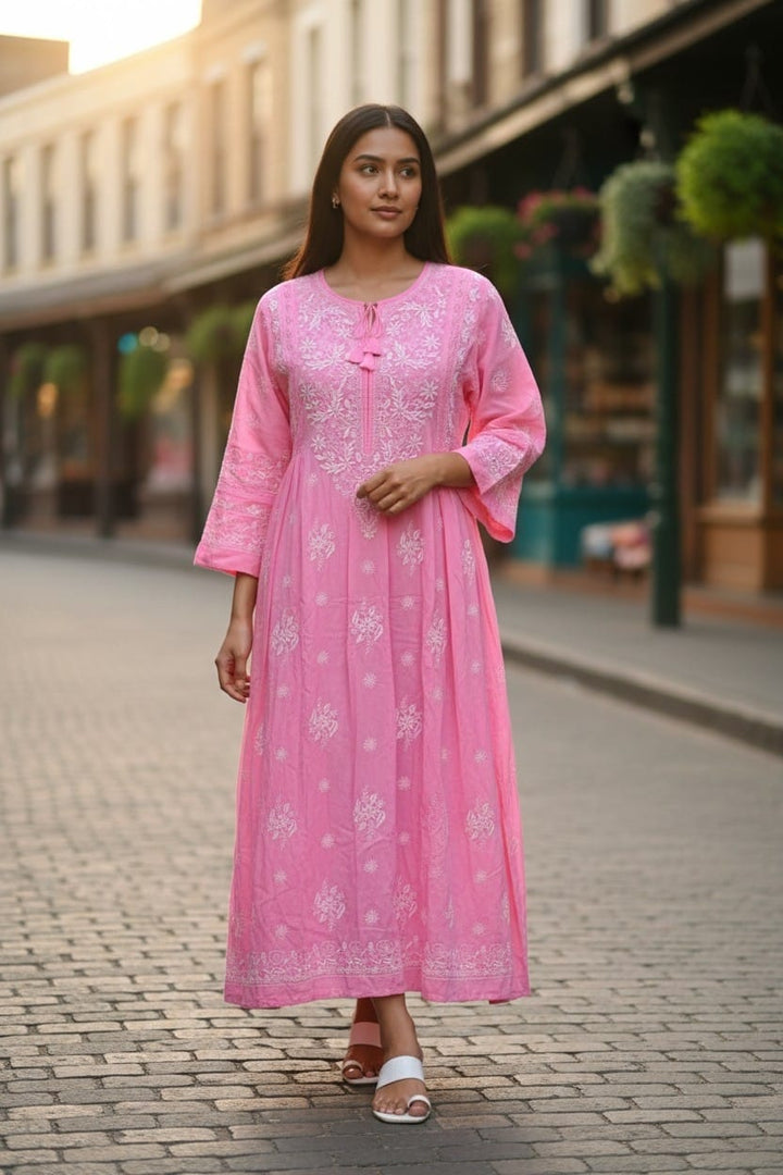 Pure Crepe luxurious long A line dress with *2 taar chikankari work* Length 50 " approx