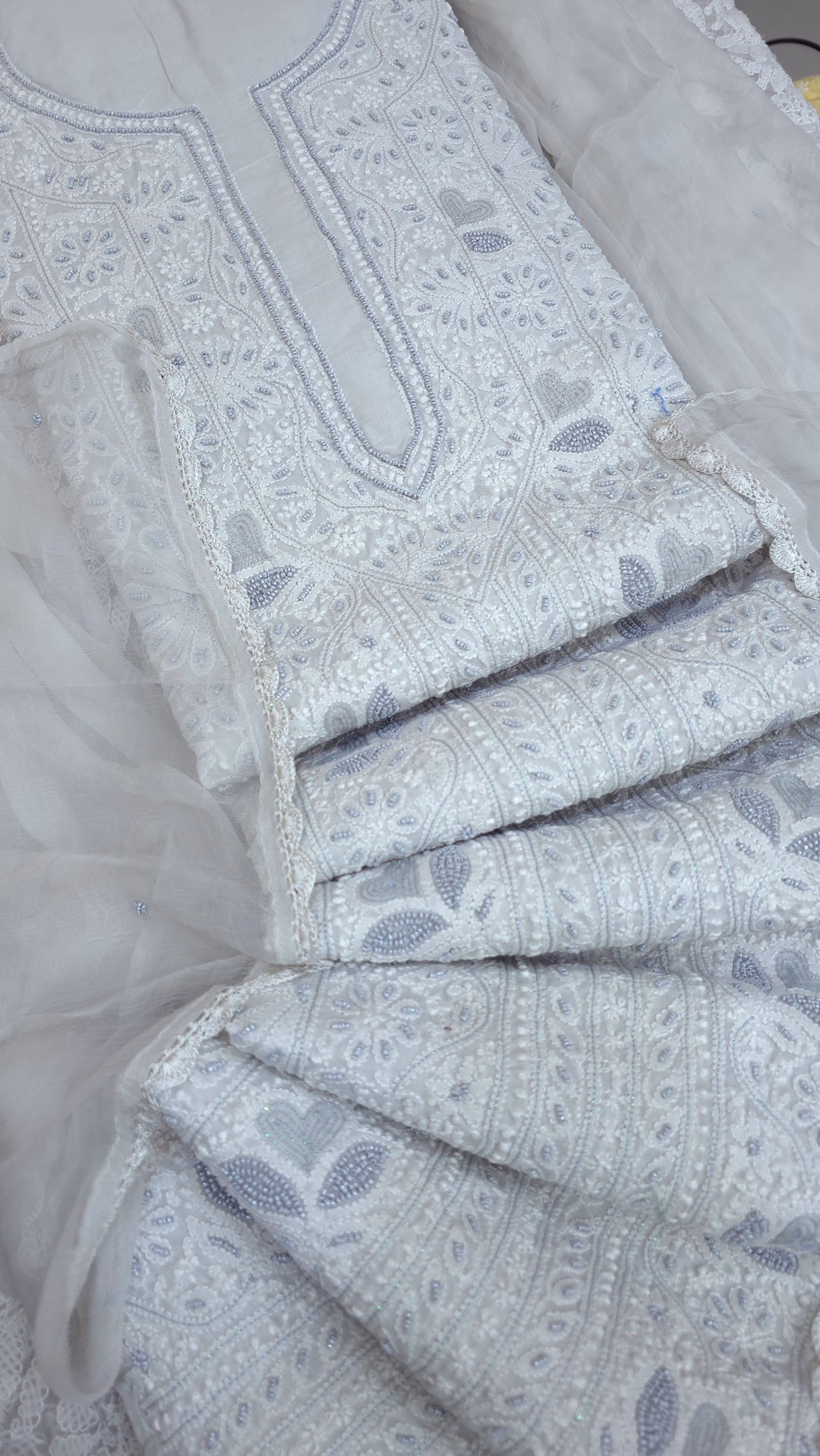 Paridhan Chikan Cotton Chikankari Unstitched Dress Material – 3 Pc Suit Set with Hand Embroidery & Pearl Work in Every Motif