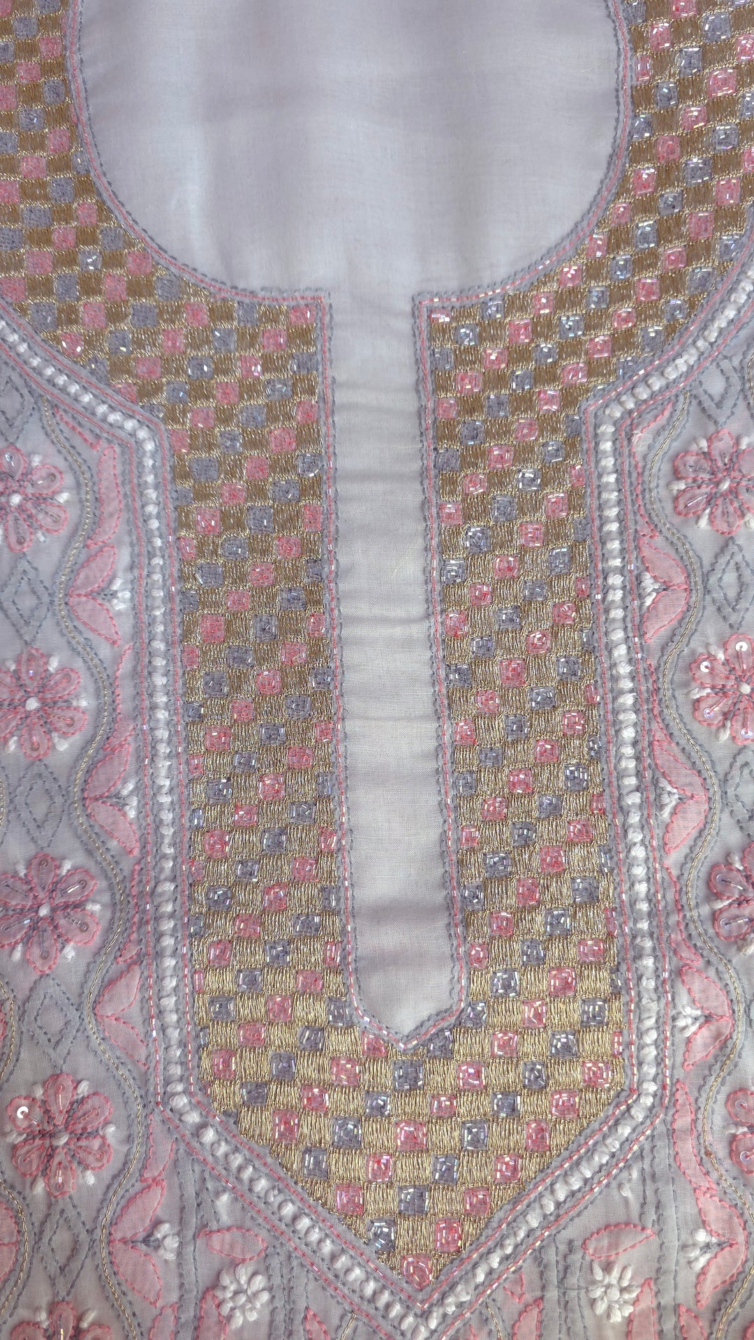 Afreen Premium Hand Embroidered Chikankari Cotton Unstitched Dress Material with Pure Chiffon Dupatta