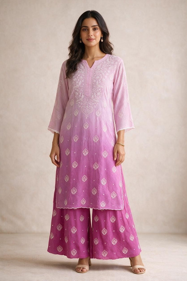 Luxe-Pure crepe luxurious kurti sharara set with *2 taar chikankari work*