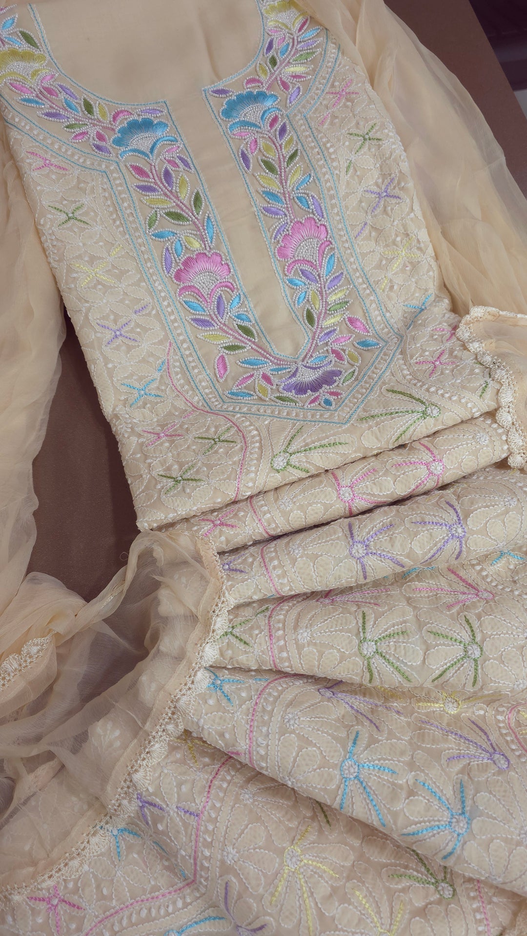 Nafasat Cotton Resham Neckline chikankari dress material