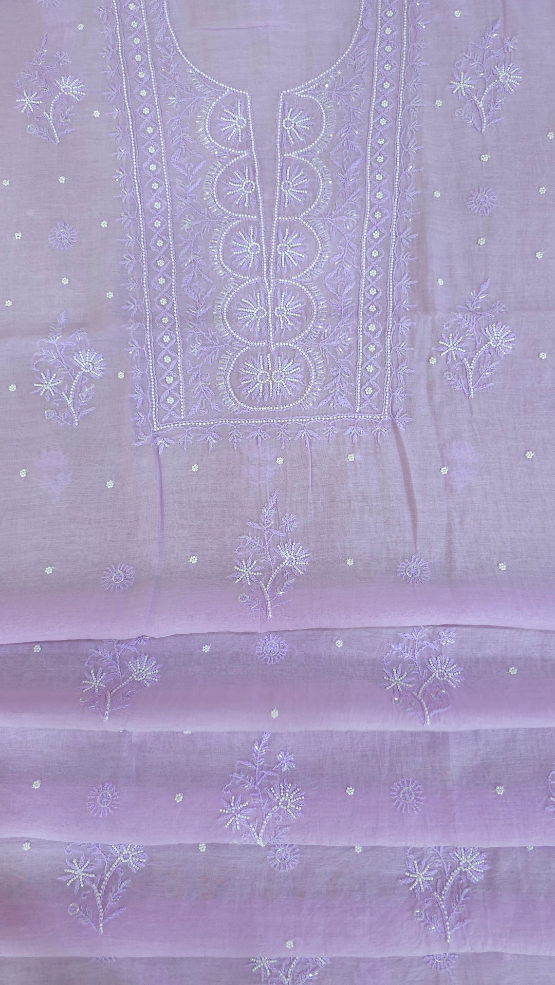Hiba Premium Mul Chanderi Supersoft Dyeable Chikankari Dress Material | Hand Embroidered with Pearls & Cutdaana | Kurta & Dupatta Set