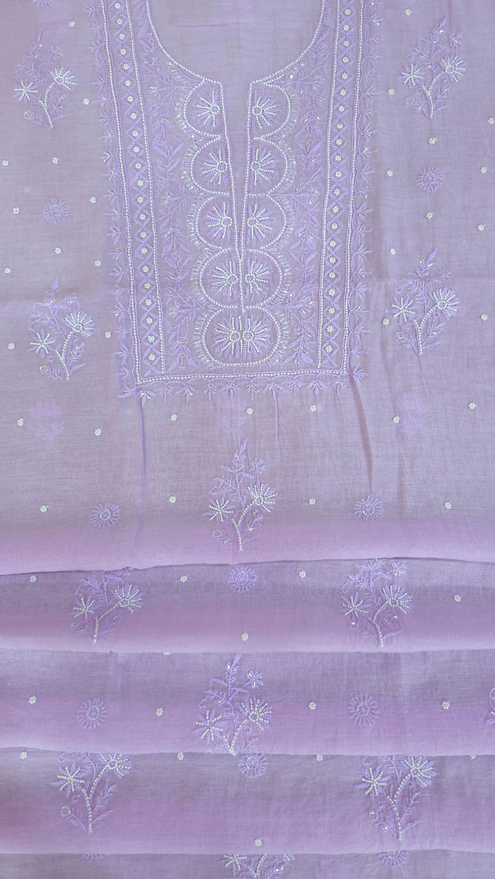 Hiba Premium Mul Chanderi Supersoft Dyeable Chikankari Dress Material | Hand Embroidered with Pearls & Cutdaana | Kurta & Dupatta Set