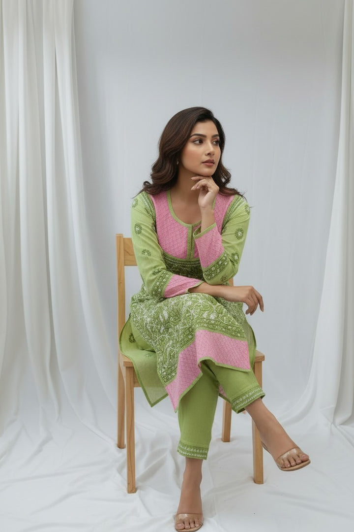 Asma Cotton Chikankari Hand Embroidered Kurti for Women | Premium  | 48 Inch approx Length | Lucknowi Chikan Kurta