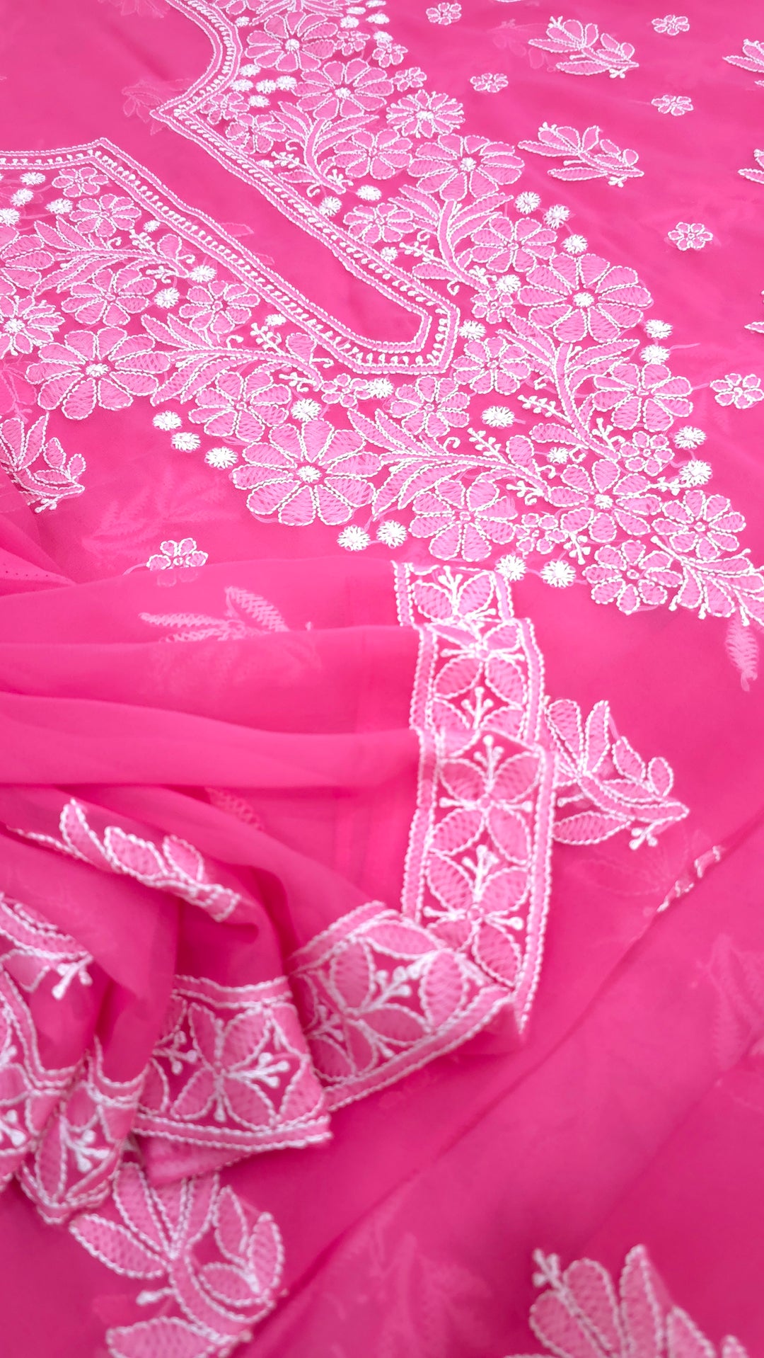 Lucknowi Georgette Chikankari Dress Material – Hand Embroidery Kurta, Bottom & Dupatta | Festive Queen Shades