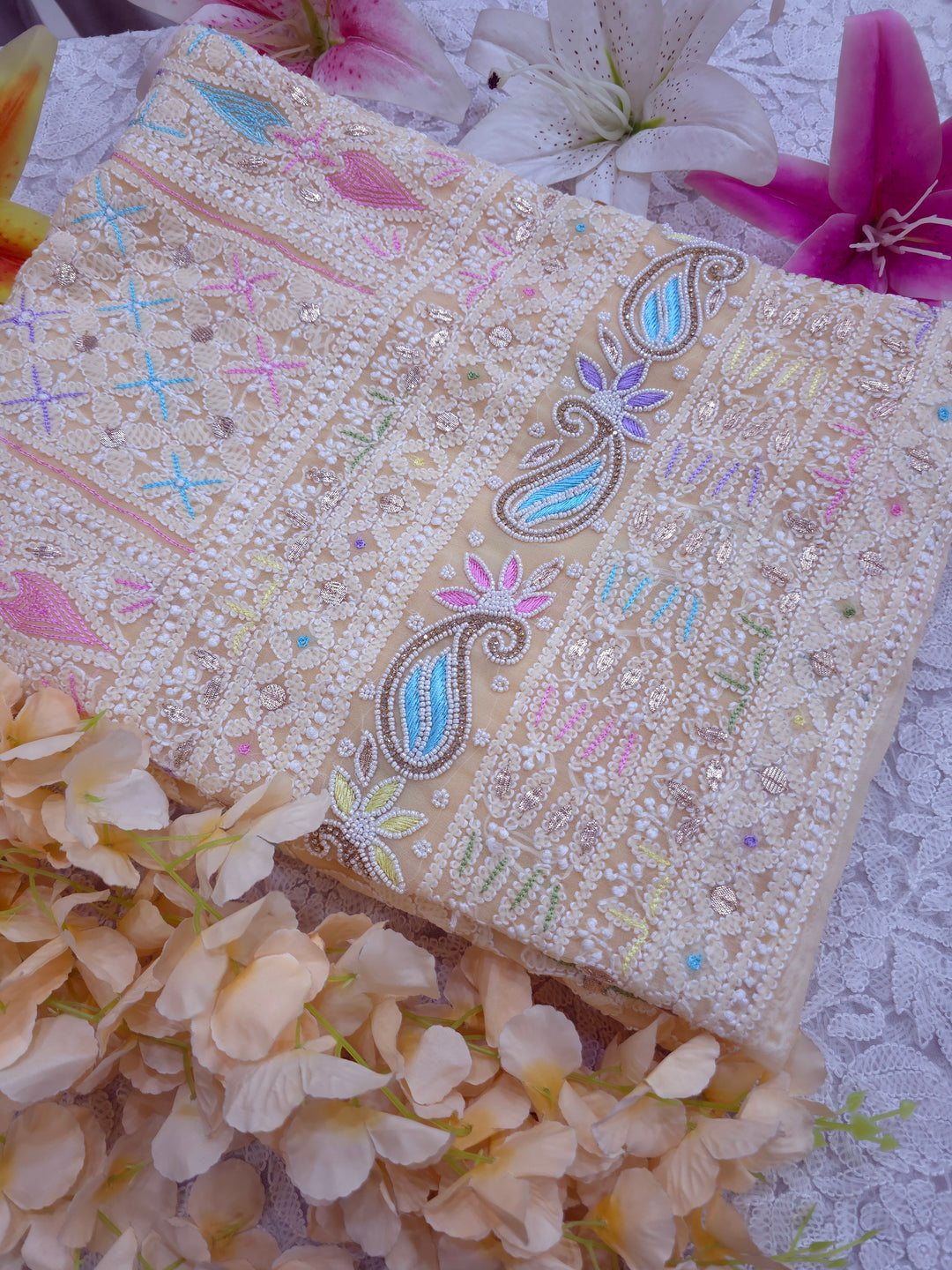 Fida Georgette Chikankari Dress Material Resham Aari pearl Work