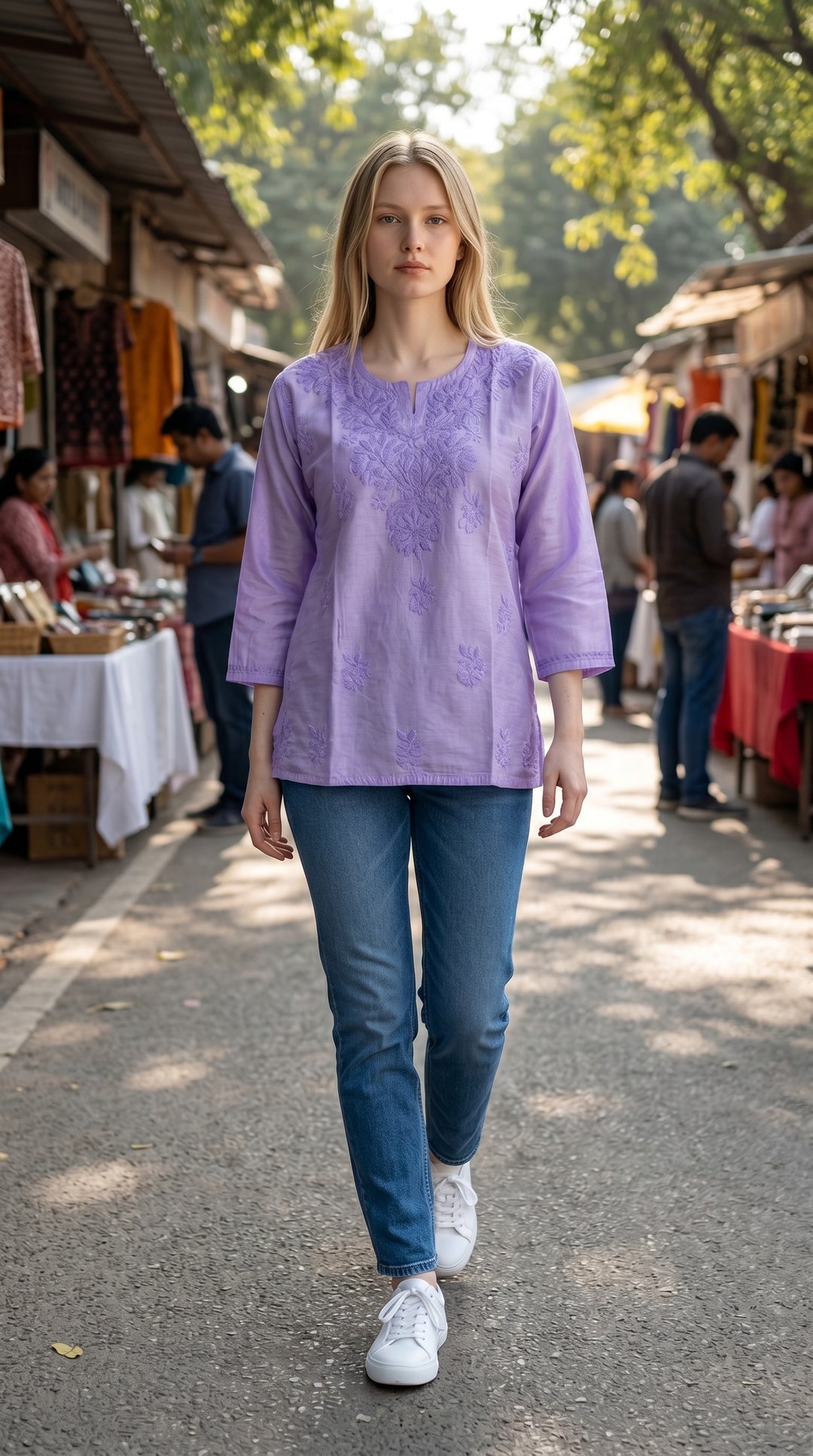 Avery Chikankari Chanderi Short Top for Women | Soft Non-Transparent | Lucknowi Chikankari | Paridhan Chikan