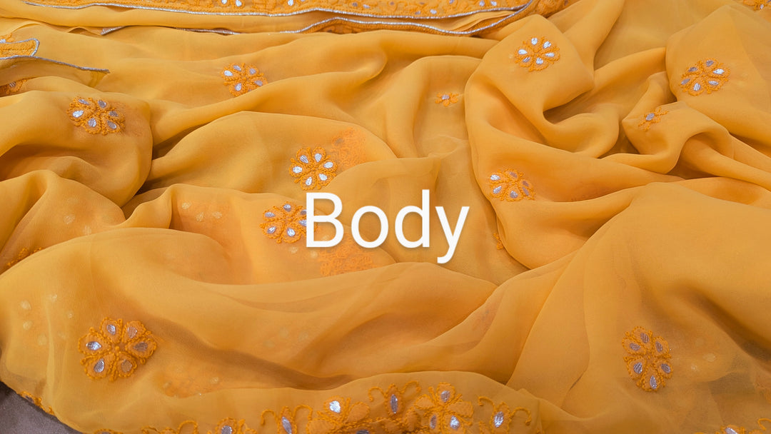 Embellished with Gota Patti | Hand Chikankari Faux Georgette Saree | Lucknowi Embroidery | Designer Festive Wear by Paridhan Chikan