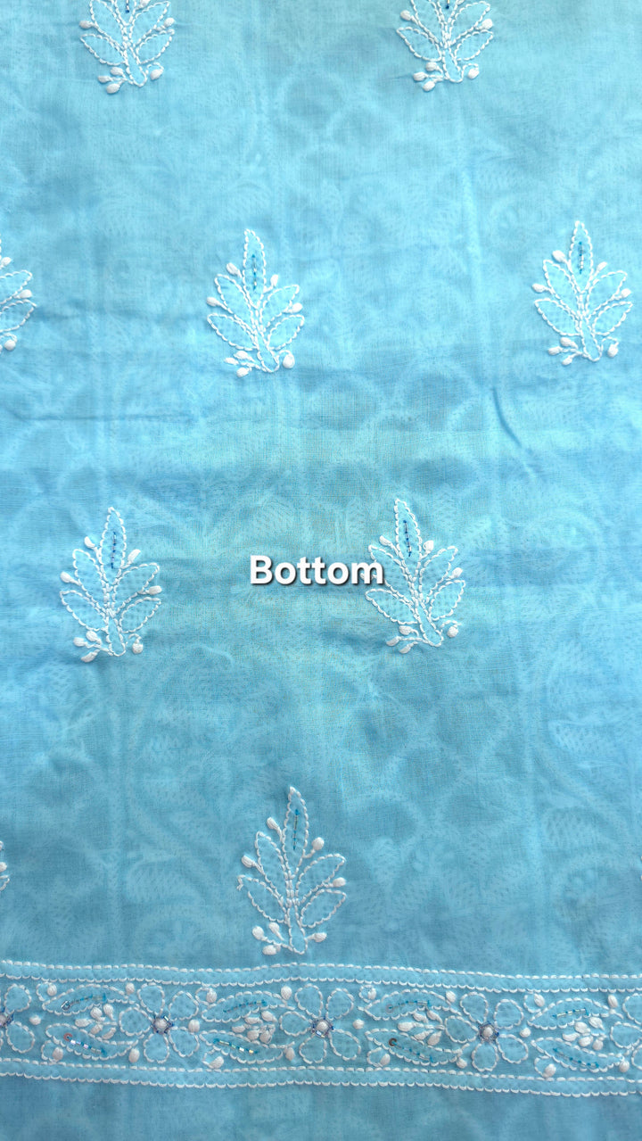 Afreen Premium Hand Embroidered Chikankari Cotton Unstitched Dress Material with Pure Chiffon Dupatta