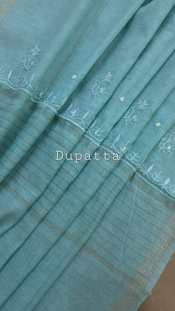 Hiba Premium Mul Chanderi Supersoft Dyeable Chikankari Dress Material | Hand Embroidered with Pearls & Cutdaana | Kurta & Dupatta Set