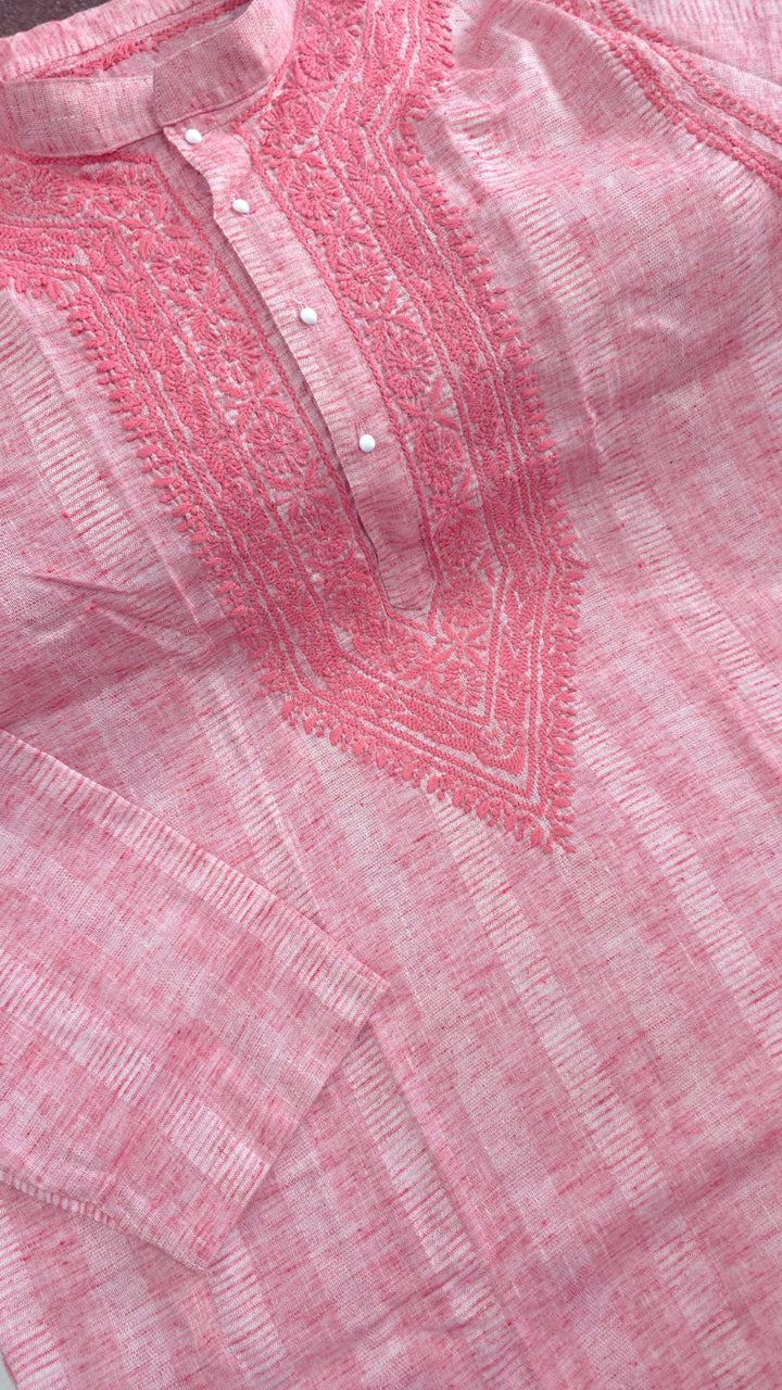 Rayan Cotton linen hand embroidered Men's chikankari kurta