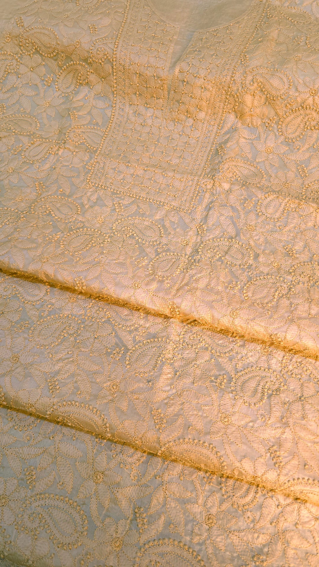 Pure Paper Silk Chikankari Fabric | Full Jaal Hand Embroidery Kurta Fabric for Women