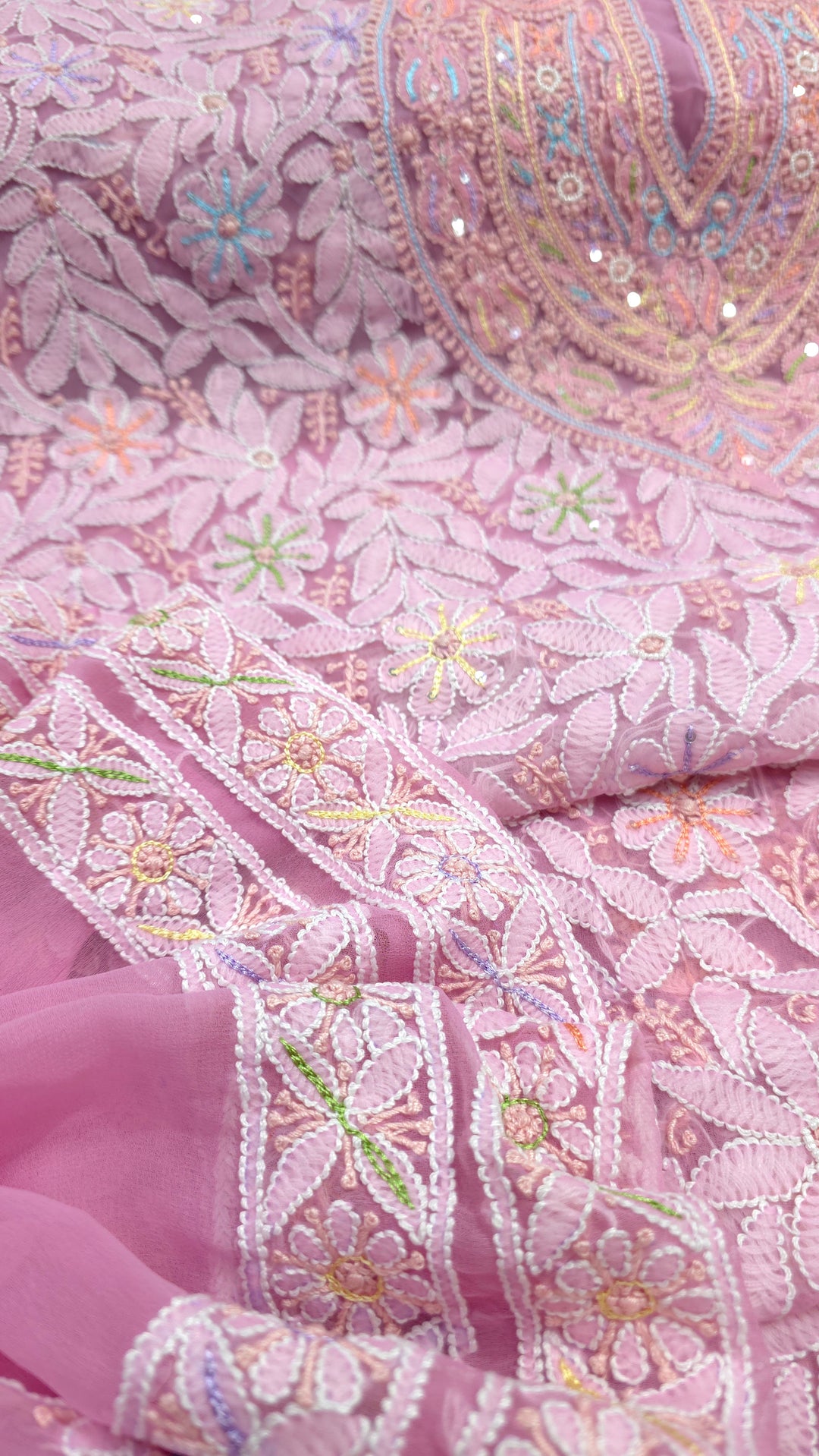 Georgette Chikankari Dress Material Resham Aari pearl Work
