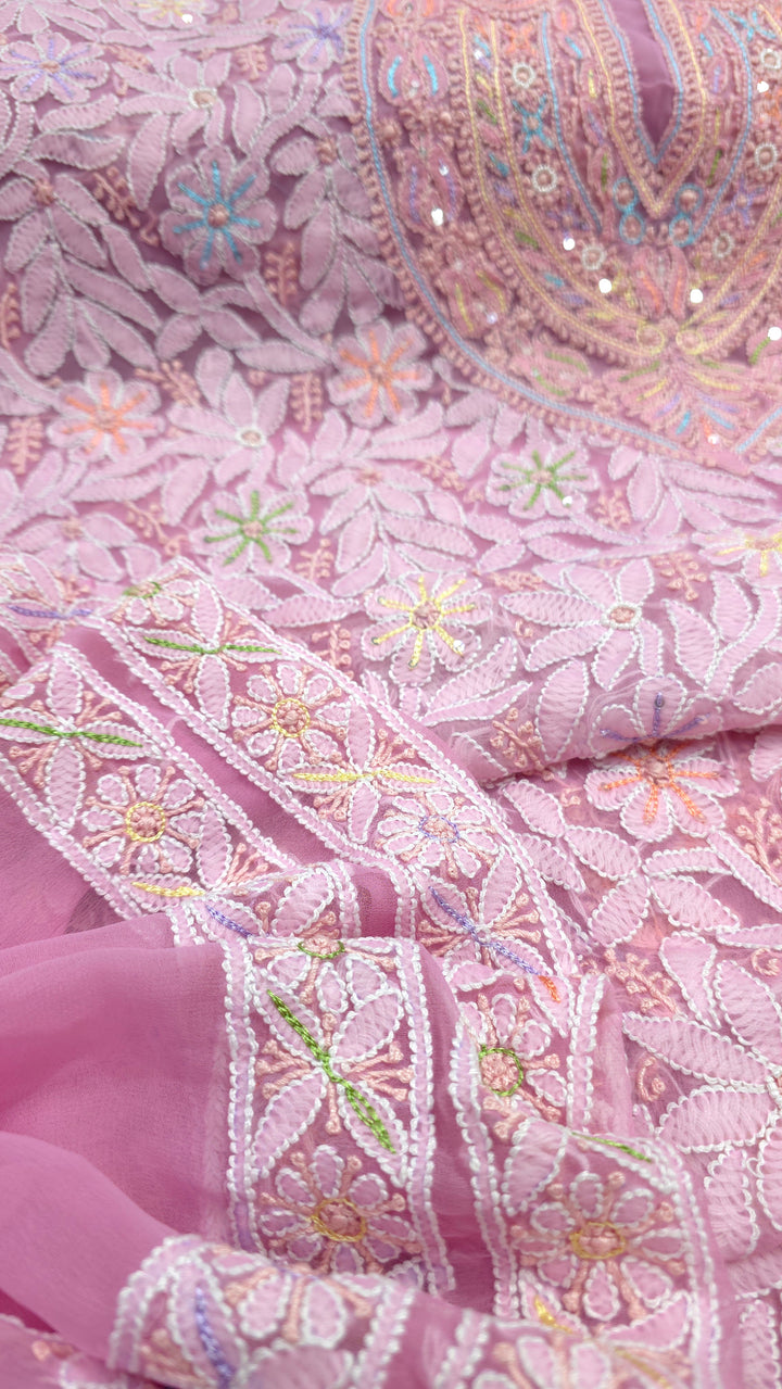 Georgette Chikankari Dress Material Resham Aari pearl Work