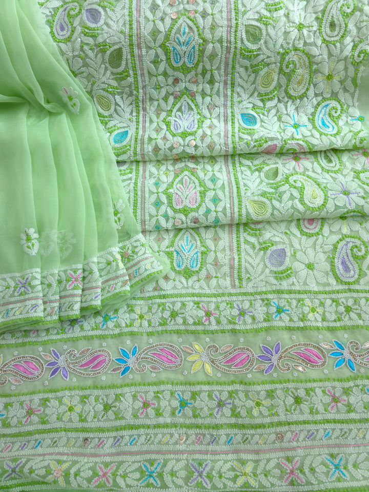 Fida Georgette Chikankari Dress Material Resham Aari pearl Work