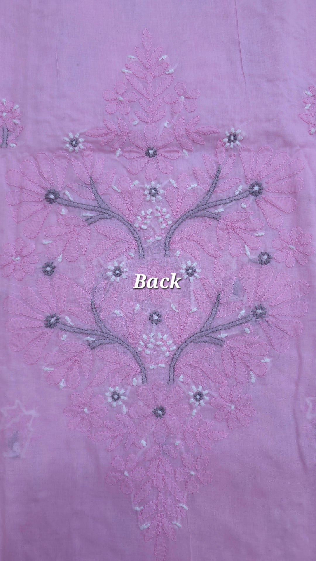 Lucknow Chikankari Hand Embroidered Cotton Dress Material with Tri-Color Motifs & Pure Chiffon Dupatta