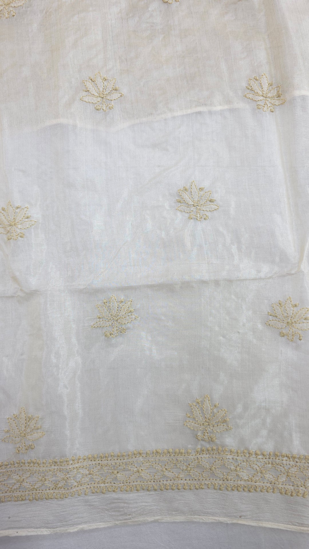 Pure Paper Silk Chikankari Fabric | Full Jaal Hand Embroidery Kurta Fabric for Women