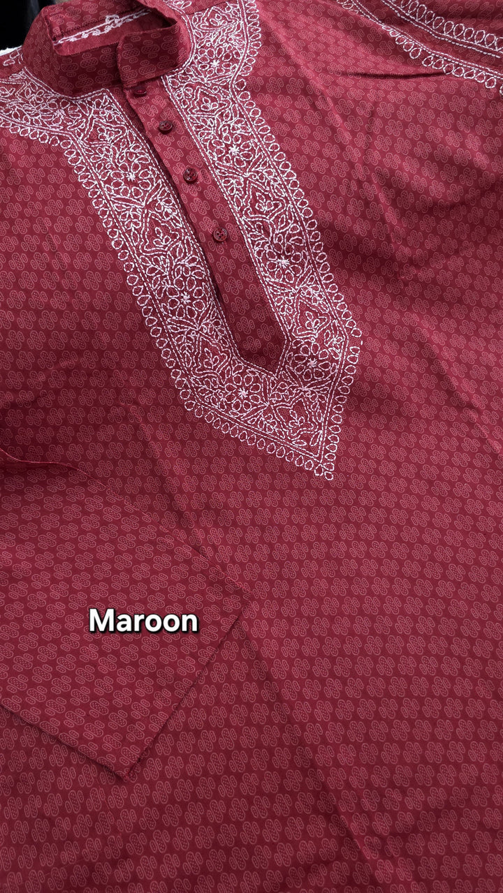 Maaz Cotton  hand embroidered Men's chikankari kurta