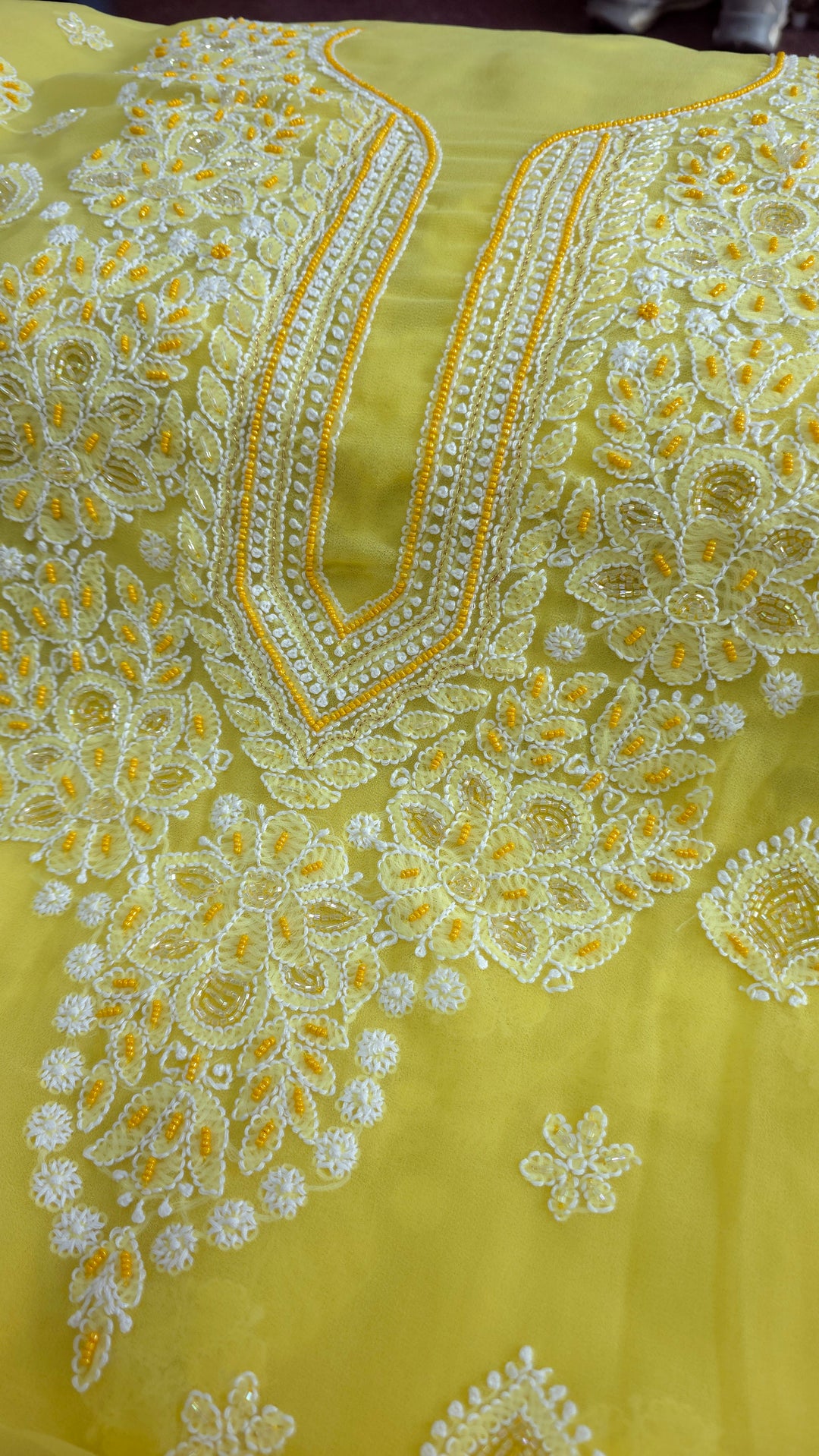Alina Heavy Embellished Georgette Chikankari Unstitched Dress Material | Cutdana Handwork