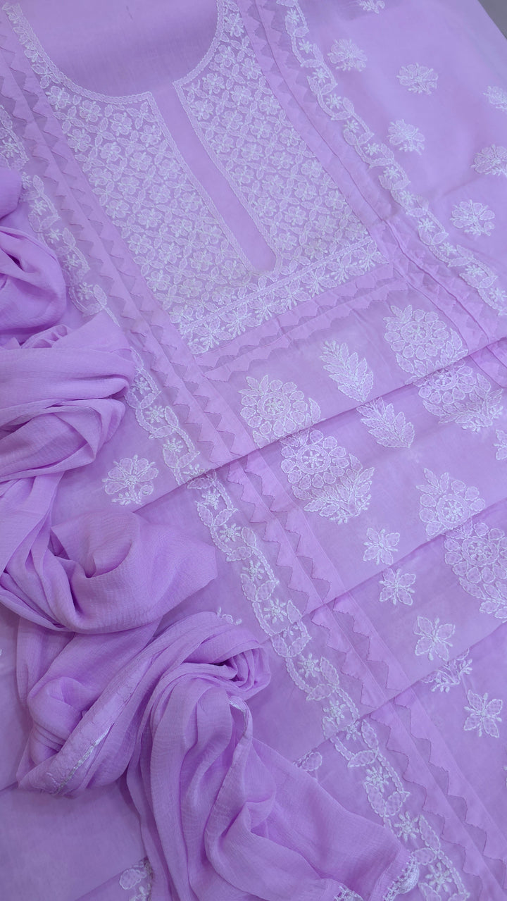 Darz Lucknowi Chikankari  Dress Material – Handmade Cotton Suit with Chiffon Dupatta