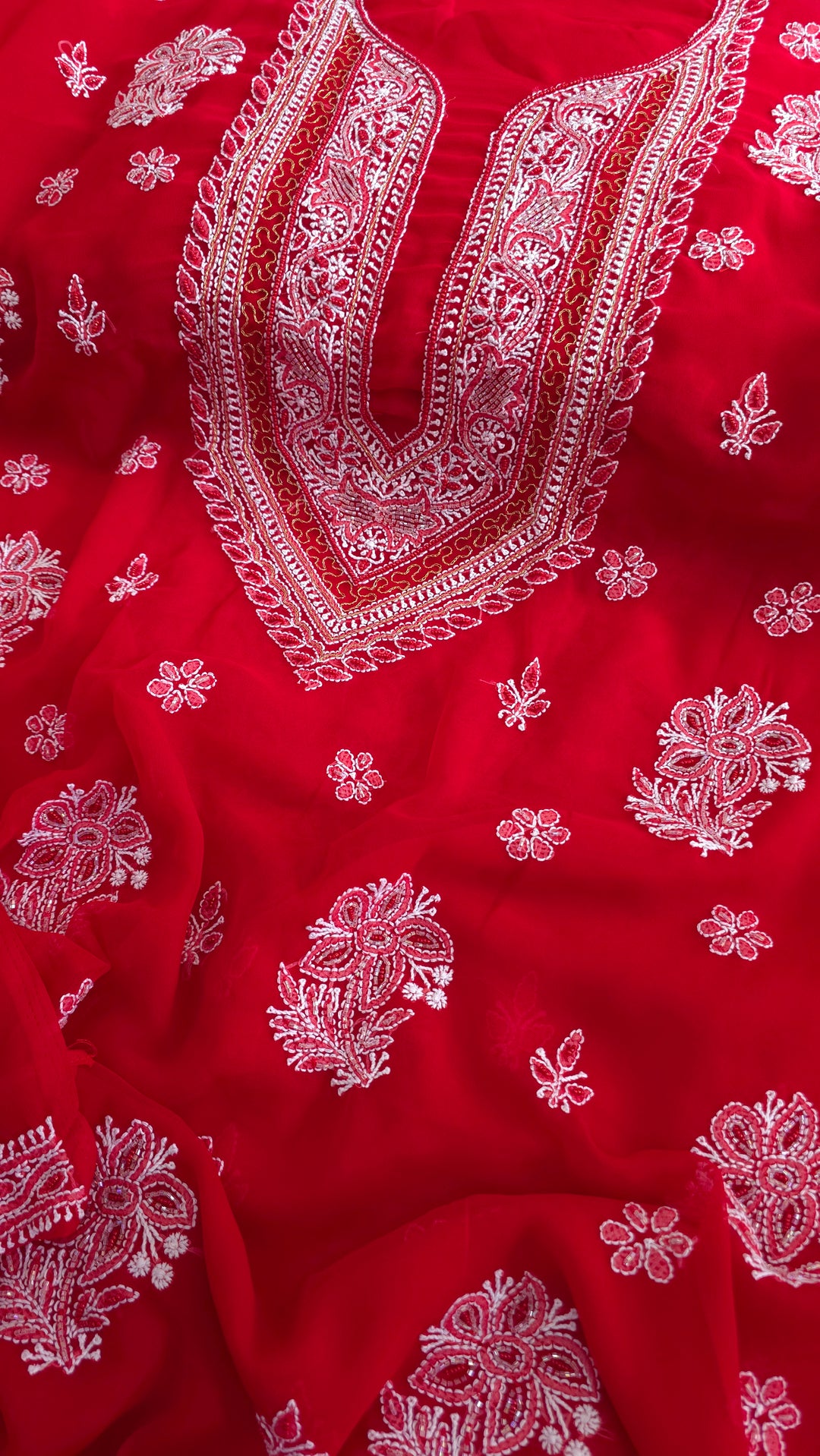 Alina Heavy Embellished Georgette Chikankari Unstitched Dress Material | Cutdana Handwork