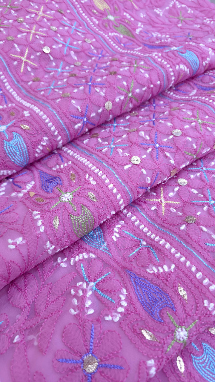 Fida Georgette Chikankari Dress Material Resham Aari pearl Work