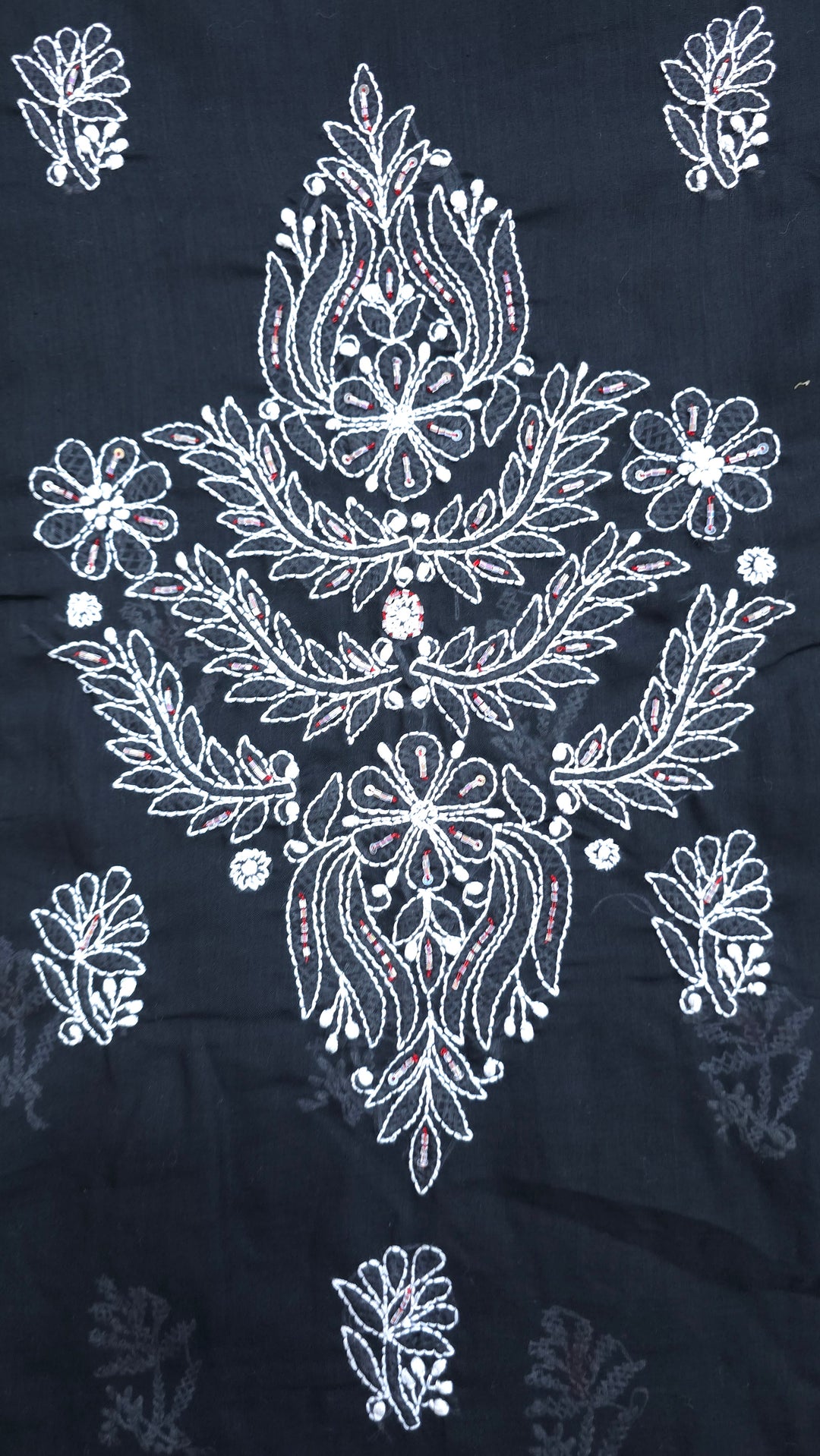 Premium Hand Embroidered Chikankari Cotton Unstitched Dress Material with Pure Chiffon Dupatta