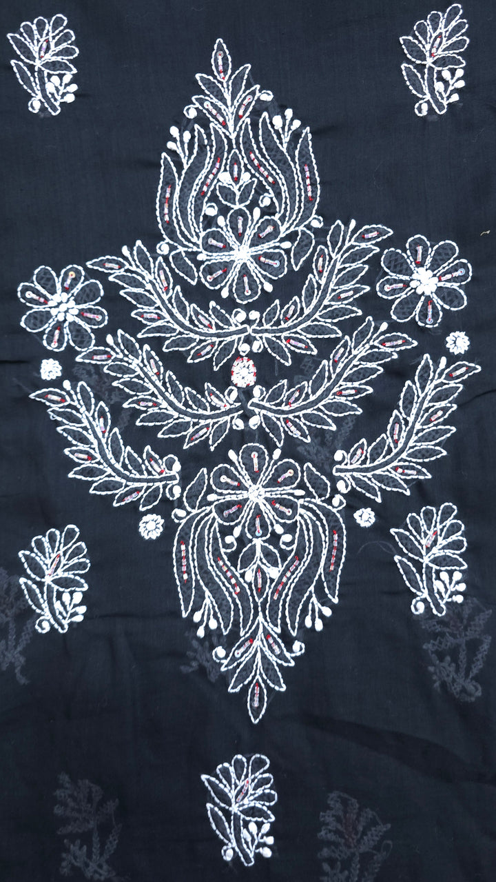 Premium Hand Embroidered Chikankari Cotton Unstitched Dress Material with Pure Chiffon Dupatta