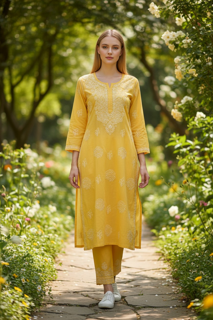 Hand Embroidery Chikankari  Kurta Pant Set