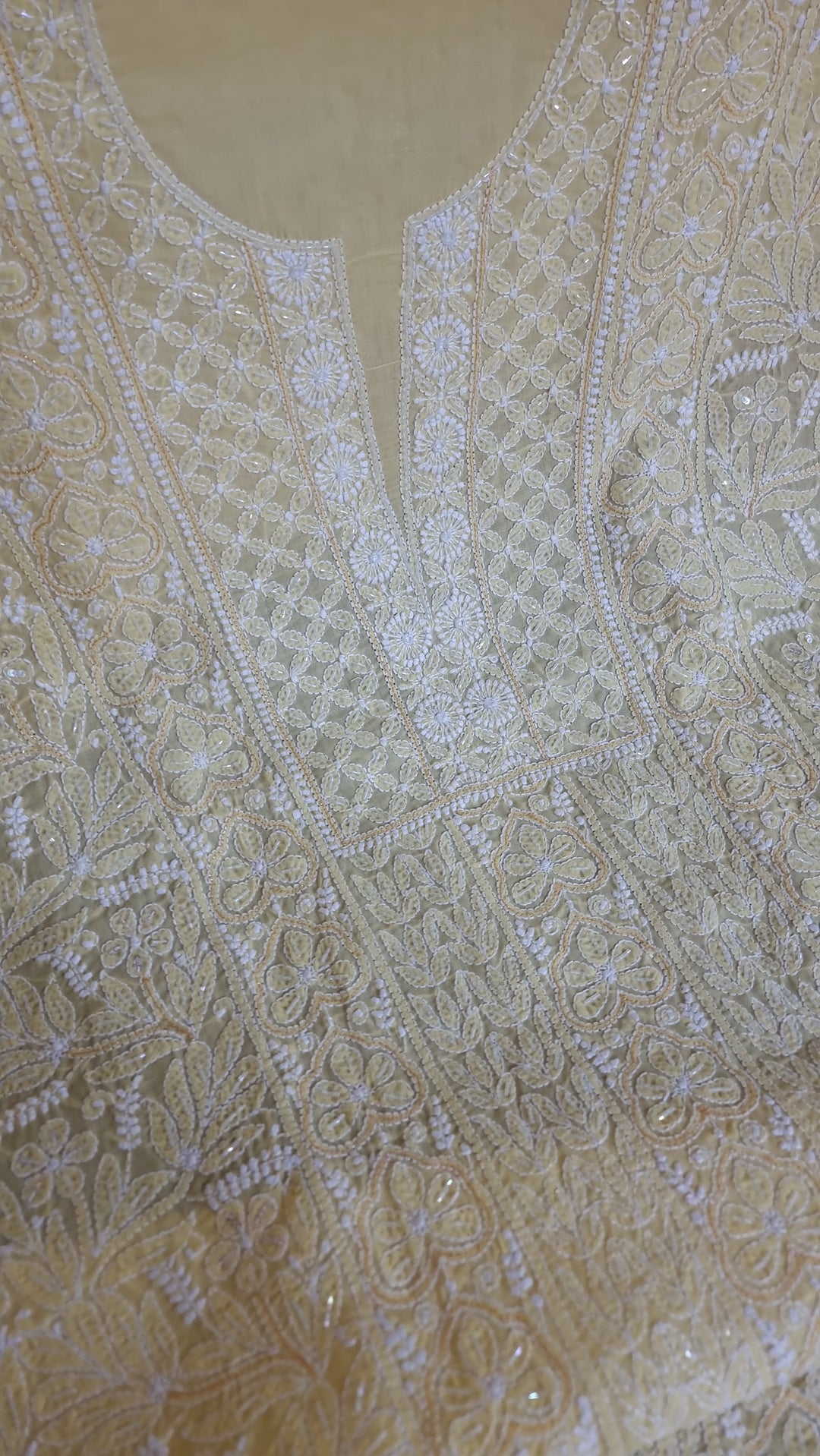 Unstitched Cotton Hand Embroidered Chikankari Dress Material with Cutdana, Resham & Badla Work | Pure Chiffon Dupatta | Lucknowi Artistry