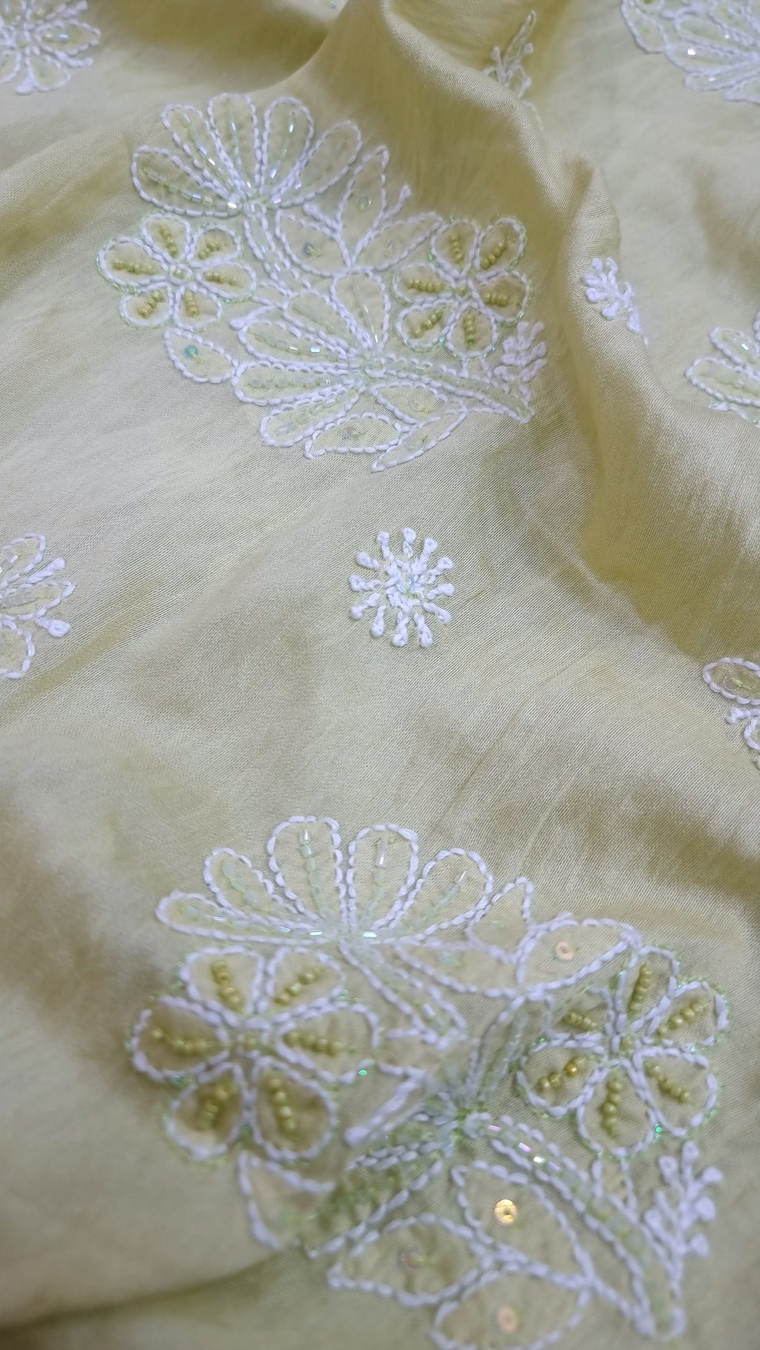 Lucknowi Chikankari Chanderi Fabric – Hand-Embroidered Kurta & Dupatta with Pearl, Resham & Badla Work