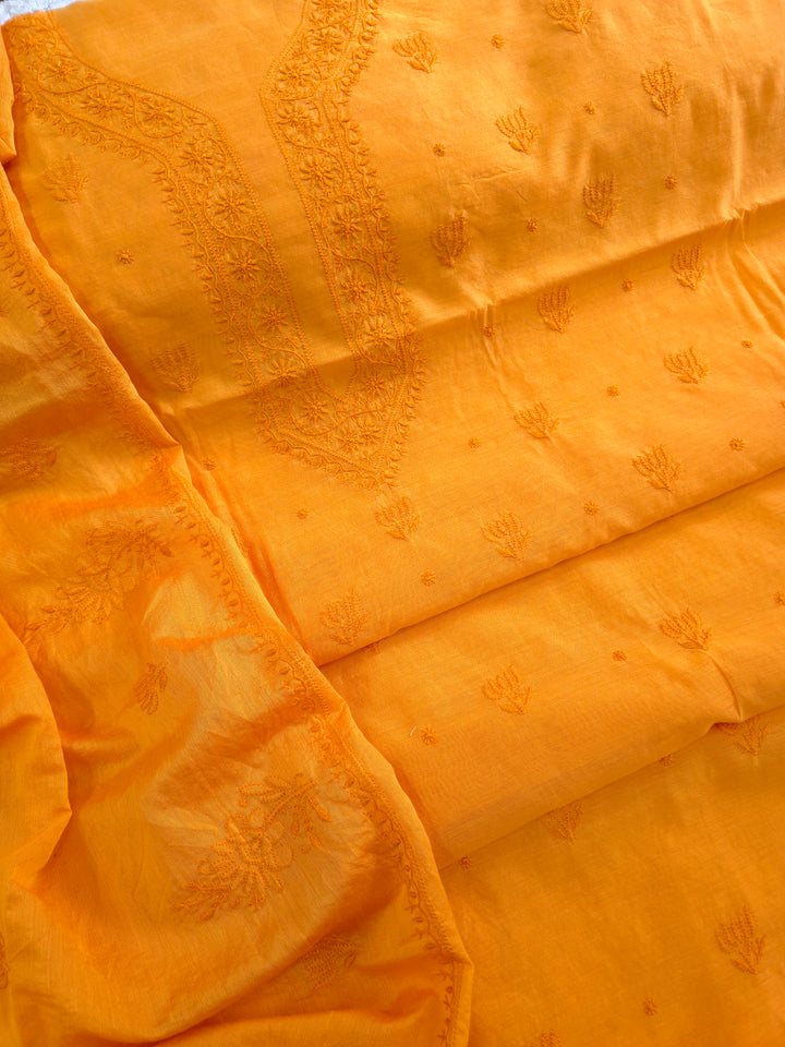 Tangerine Color Chanderi Hand Embroidered 2-Taar Chikankari Kurta & Dupatta Set | Paridhan Chikan (Copy)