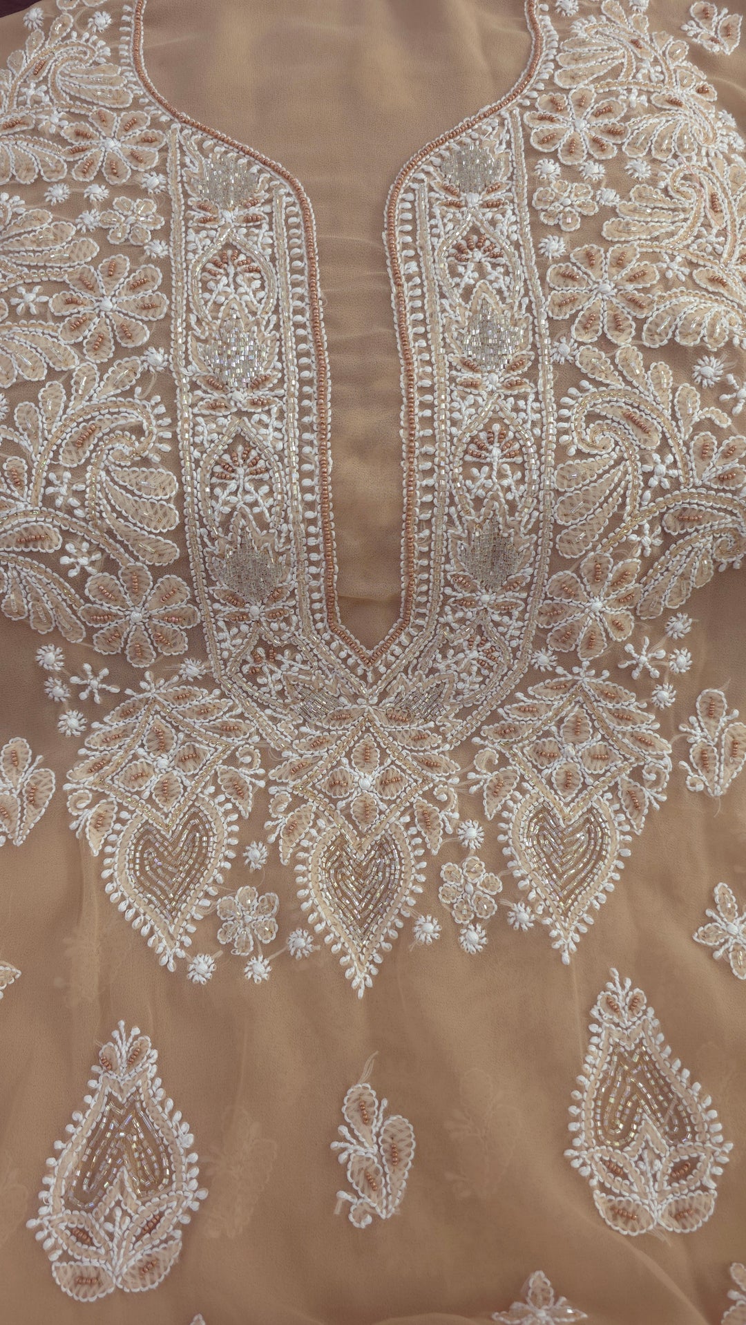 Alina Heavy Embellished Georgette Chikankari Unstitched Dress Material | Cutdana Handwork
