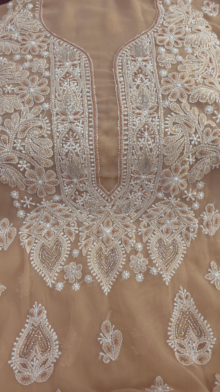 Alina Heavy Embellished Georgette Chikankari Unstitched Dress Material | Cutdana Handwork