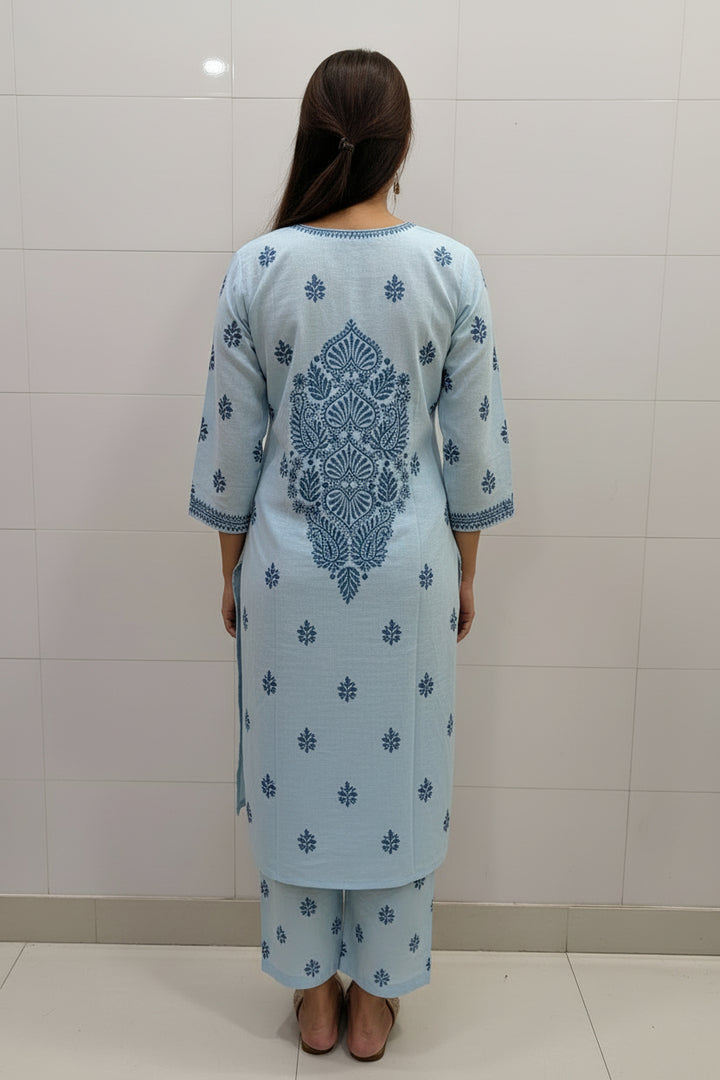 Pure Cotton Linen Lucknowi Chikankari Long Kurti | 100% Hand Embroidered | Non-Transparent | No Shrinkage