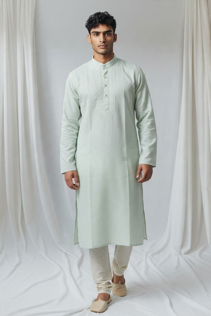 Polo Cotton hand embroidered Men's chikankari kurta-pista