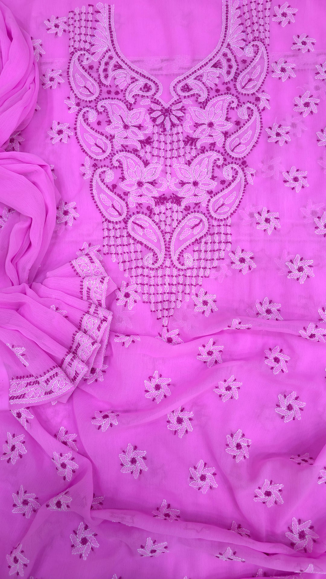 Lucknowi Georgette Chikankari Dress Material – Hand Embroidery Kurta, Bottom & Dupatta | Festive Queen Shades