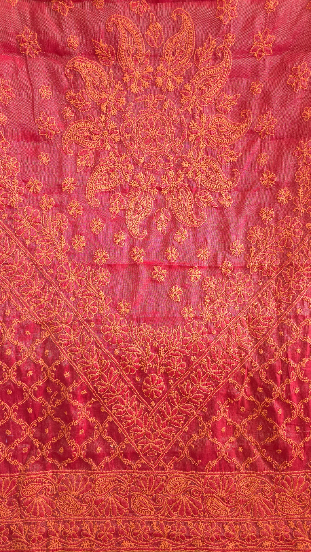 Hand Embroidered Chikankari Banarasi Silk Saree with Intricate Border & Palla Pattern – Includes  Blouse | Paridhan Chikan
