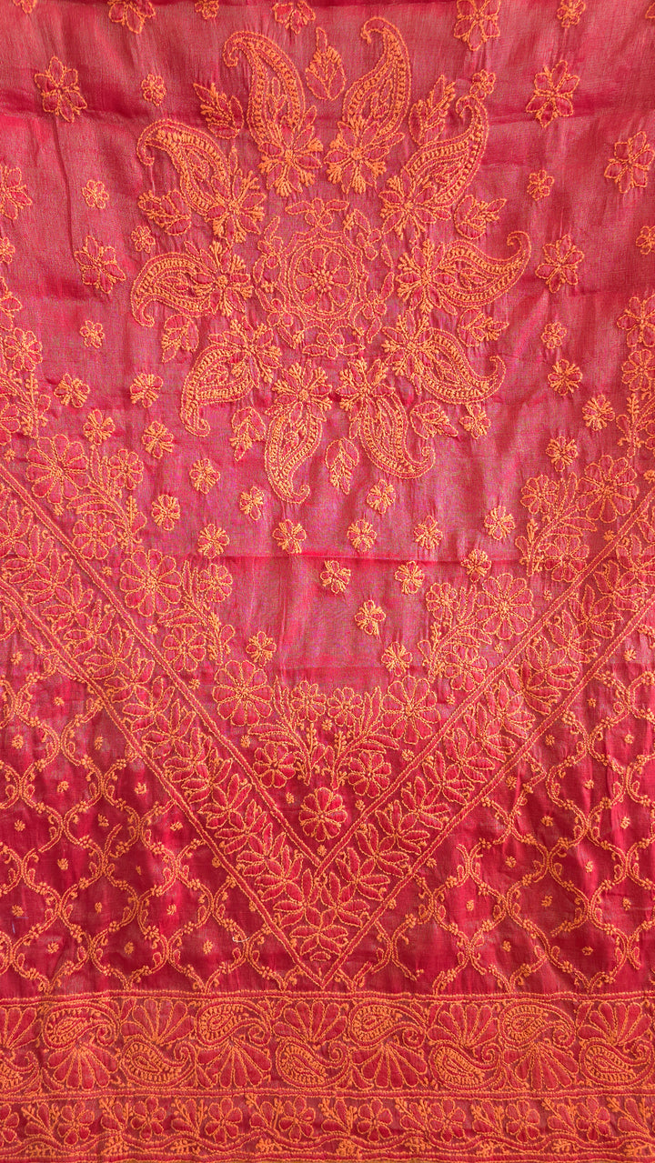 Hand Embroidered Chikankari Banarasi Silk Saree with Intricate Border & Palla Pattern – Includes  Blouse | Paridhan Chikan
