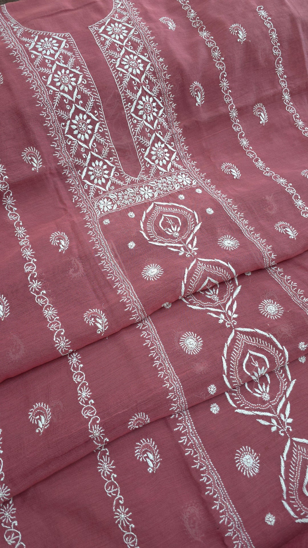 Lucknowi 2 Taar Chikankari Chanderi Kurta Dupatta Set – Handmade Festive Wear
